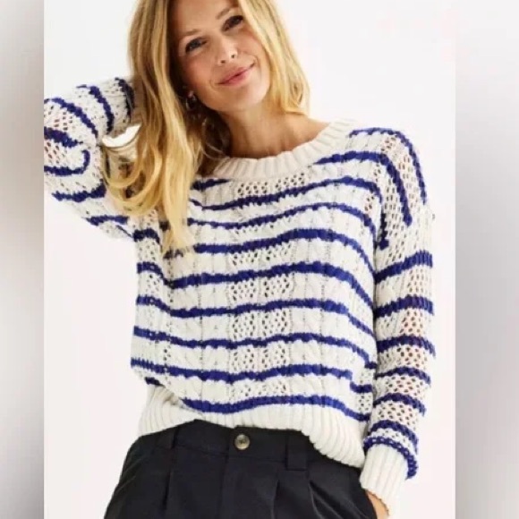 Sonoma Sweaters - NWOT Sonoma Navy and White Striped Sweater Size 0X